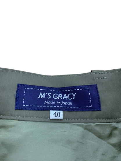 エムズグレイシー 117102 スカート 40 カーキグリーン ベルトリボン フレアー ITB6COFGEJHA