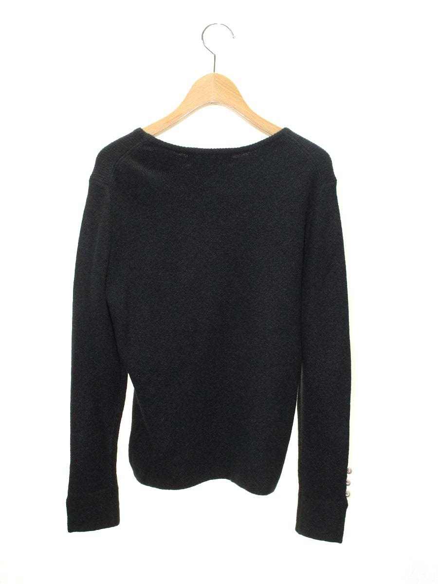 エムズグレイシー Off Shoulder Knit 818596 ニット セーター 38 ブラック ウール混 袖パール付 ITCGUP7P4TZU