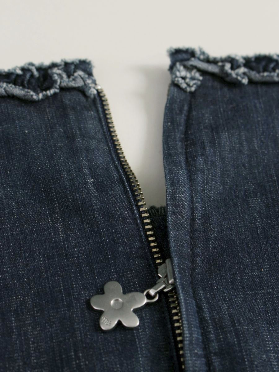 エムズグレイシー 421347 ワンピース 38 ネイビー デニム カメリアジップ ITGPW1LQ31O8