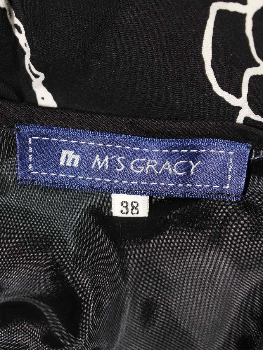 エムズグレイシー 527352 スカート 38 ブラック カメリア バッグ リボン プリントモチーフ ITDIRH2PJDY8