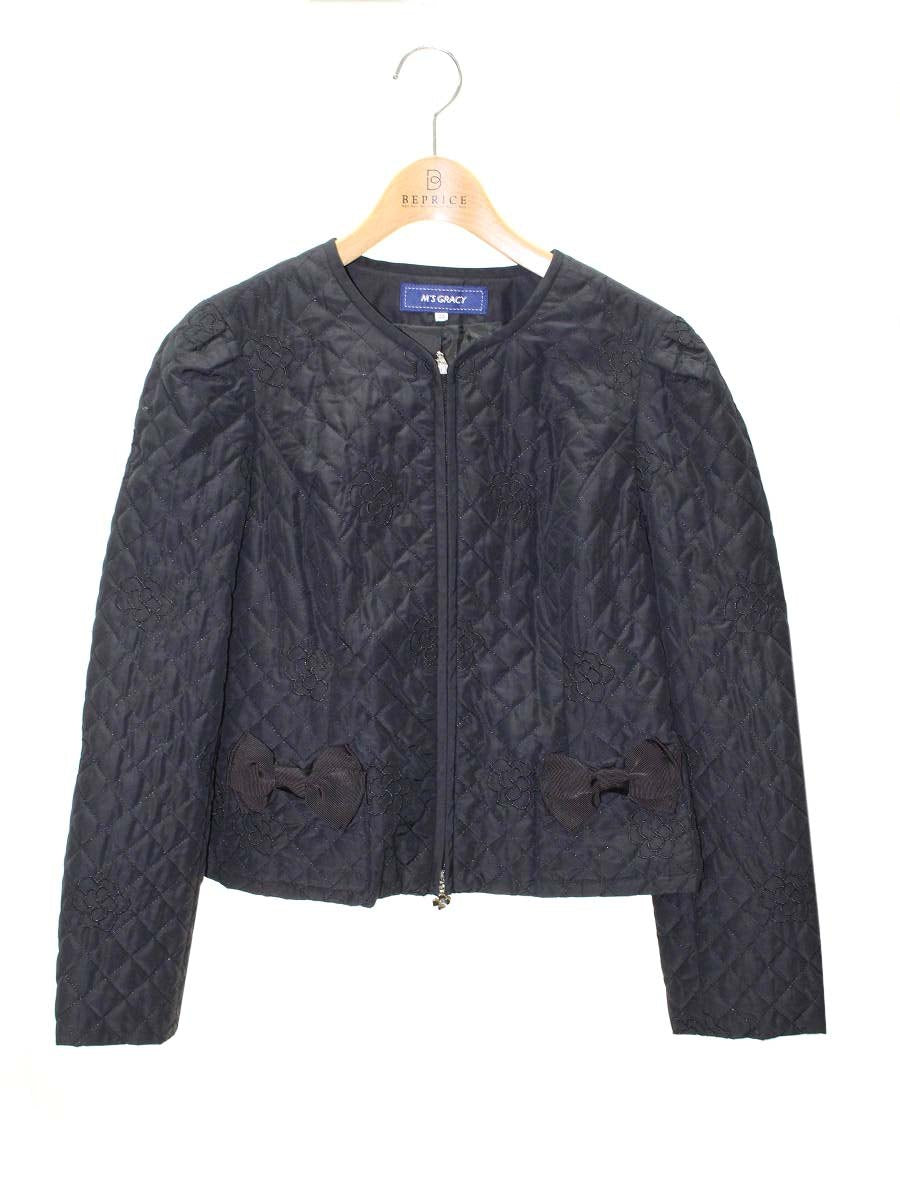 エムグレイシー 814105 ブルゾン 38 ブラック キルティング フラワーモチーフ ジップアップ ITMAFD2YL6TE