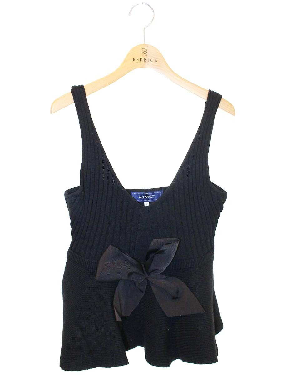 エムズグレイシー Knit Camisole 818536 ニット セーター 40 ブラック リボン ITJP8WK3FD5I