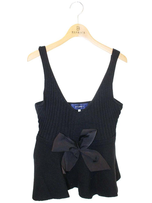 エムズグレイシー Knit Camisole 818536 ニット セーター 40 ブラック リボン ITJP8WK3FD5I