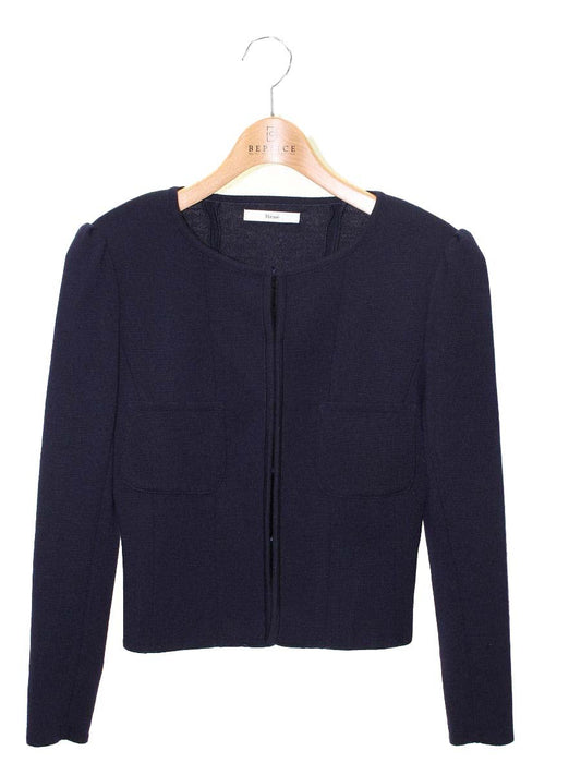 ルネ 6142540 ニットジャケット 36 ネイビー ノーカラー ITQ3GASBT9RM