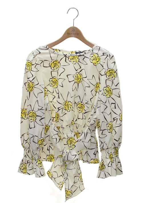 エムズグレイシー カメリアリボン 210105 ブラウス 40 アイボリー/イエロー フラワーモチーフ IT5D9JYGN51O