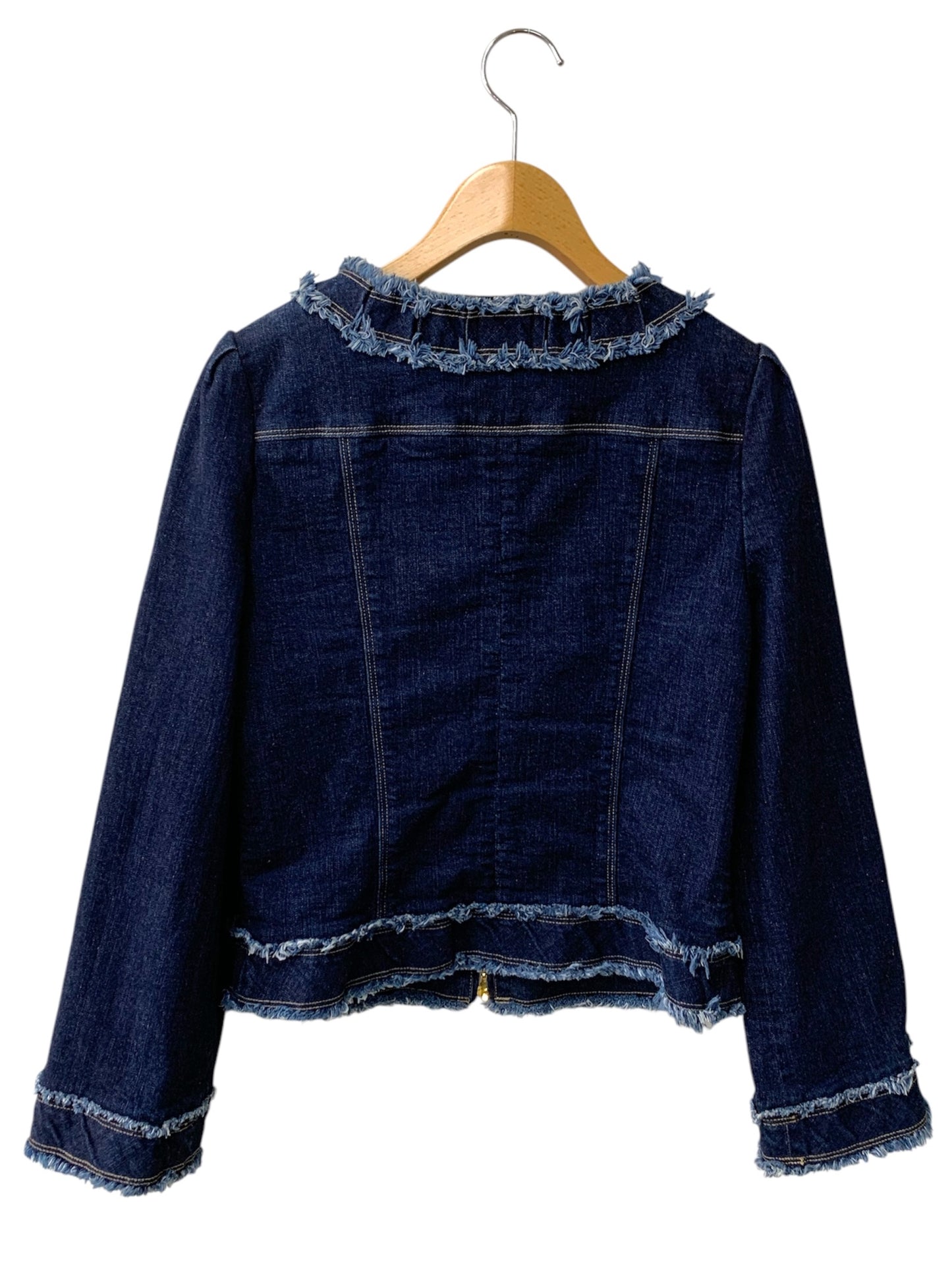 エムズグレイシー 014107 デニムジャケット 38 ブルー カメリアＷジップ フリンジ ITAF2GLZUF44