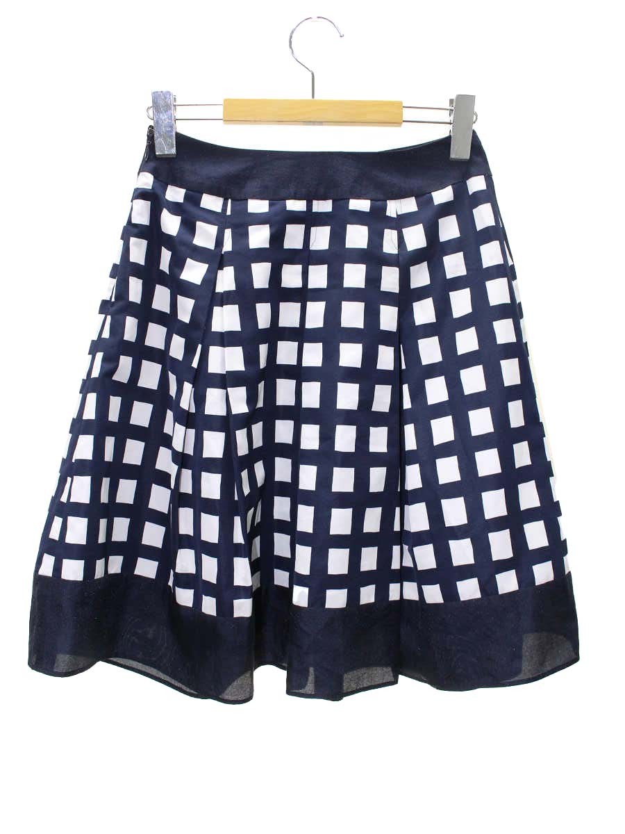 エムズグレイシー 327112 スカート 36 ネイビー チェック柄 ベルトモチーフ ITBG3WWHSXXQ