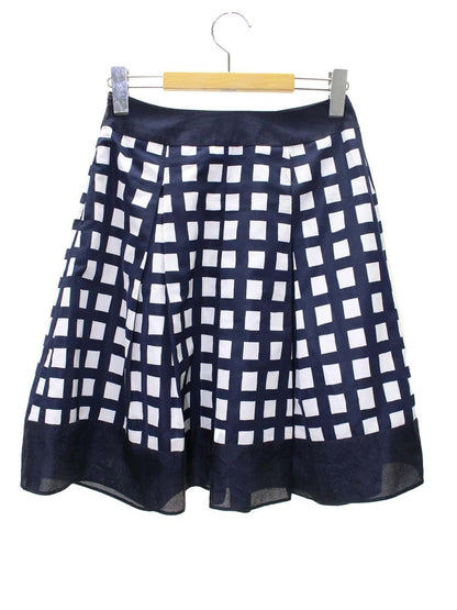 エムズグレイシー 327112 スカート 36 ネイビー チェック柄 ベルトモチーフ ITBG3WWHSXXQ