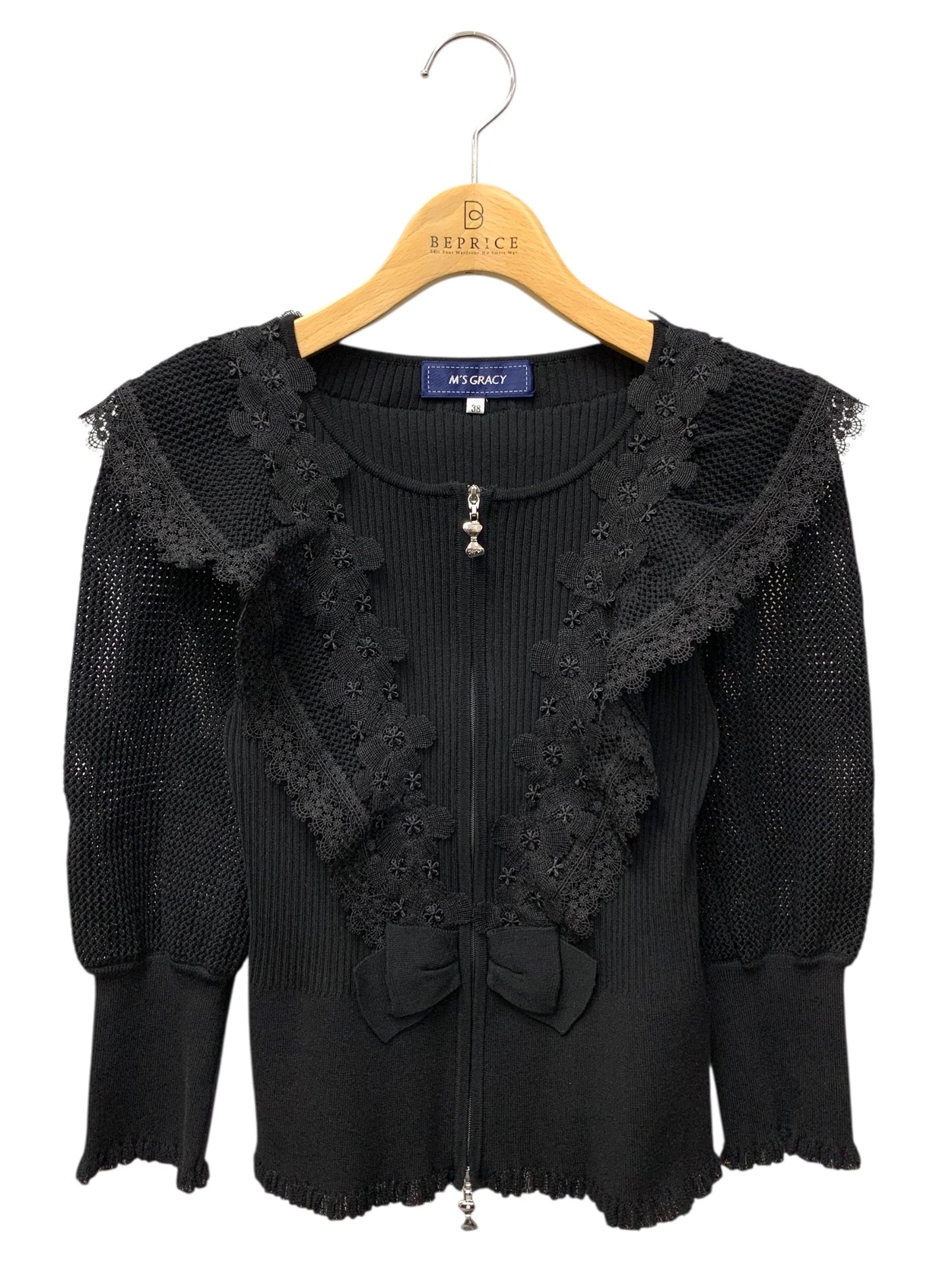 エムズグレイシー 518309 カーディガン 38 ブラック ジップアップ レース IT0HMSH2CKWH