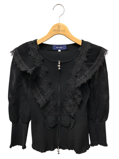 エムズグレイシー 518309 カーディガン 38 ブラック ジップアップ レース IT0HMSH2CKWH