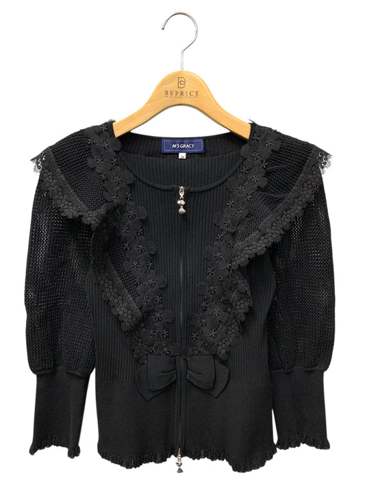 エムズグレイシー 518309 カーディガン 38 ブラック ジップアップ レース IT0HMSH2CKWH