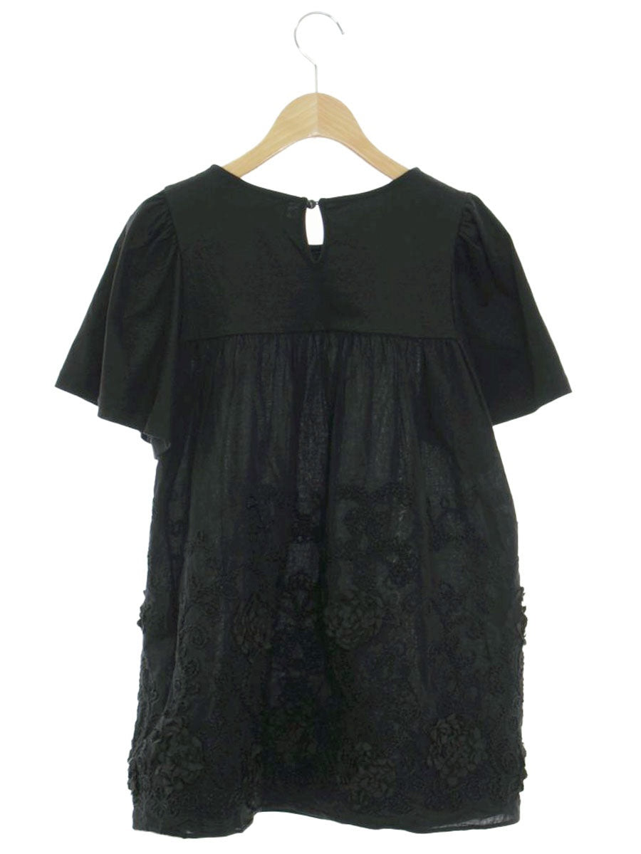 エムズグレイシー 刺繍入りチュニックカットソー 415333 トップス 38 ブラック フラワーモチーフ ITMQJDQVLDRW