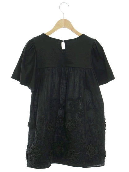 エムズグレイシー 刺繍入りチュニックカットソー 415333 トップス 38 ブラック フラワーモチーフ ITMQJDQVLDRW