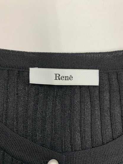 ルネ 6512830 カーディガン 38 ブラック リブ パールボタン ITLIBURV0U30