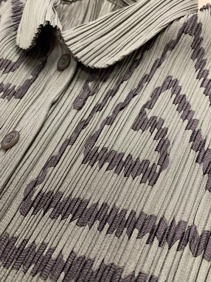 プリーツプリーズイッセイミヤケ PP41-JJ745 ブラウス 3 カーキグリーン プリーツ 丸襟 ITYOSQLGFBOS