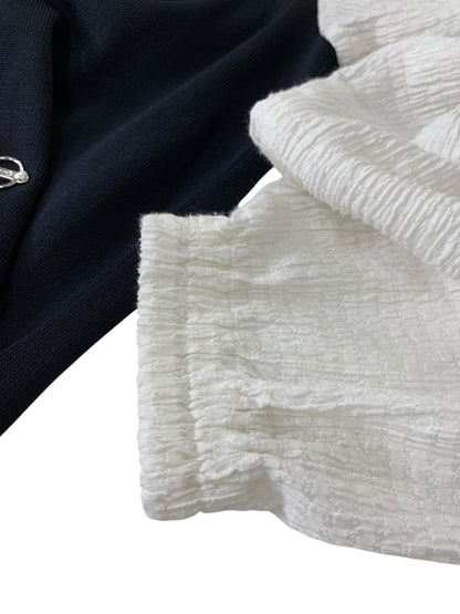 ルネ 6412120 ワンピース 34 ブラック ロゴプレート パール 異素材ミックス IT4FDRSEF222