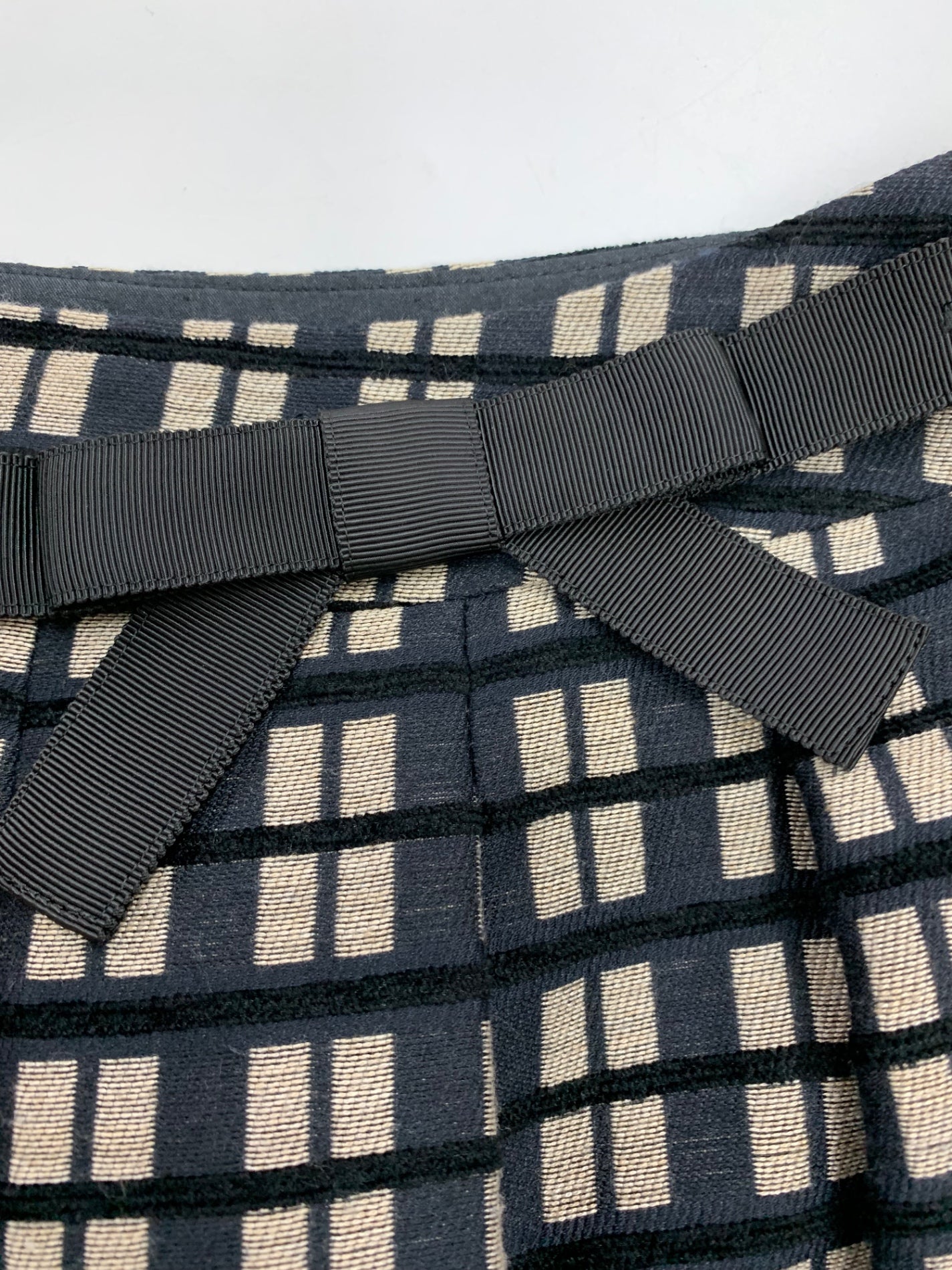 エムズグレイシー 117515 スカート 40 ネイビー リボン 格子柄 サイドジップ ITZBJD6901US