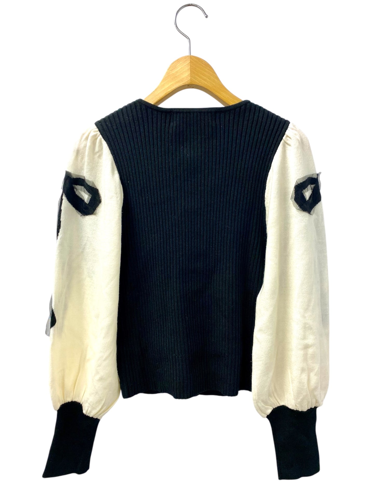 エムズグレイシー 418623 カーディガン 38 ブラック リボン オーガンジー パフスリーブ IT7YJZDWCD72