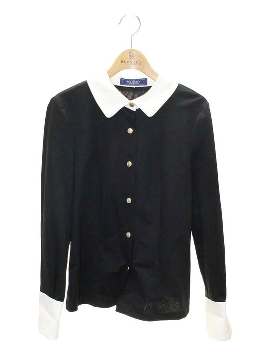 エムズグレイシー 915511 ブラウス 38 ブラック シャツ バイカラー ITPGILS9F79W