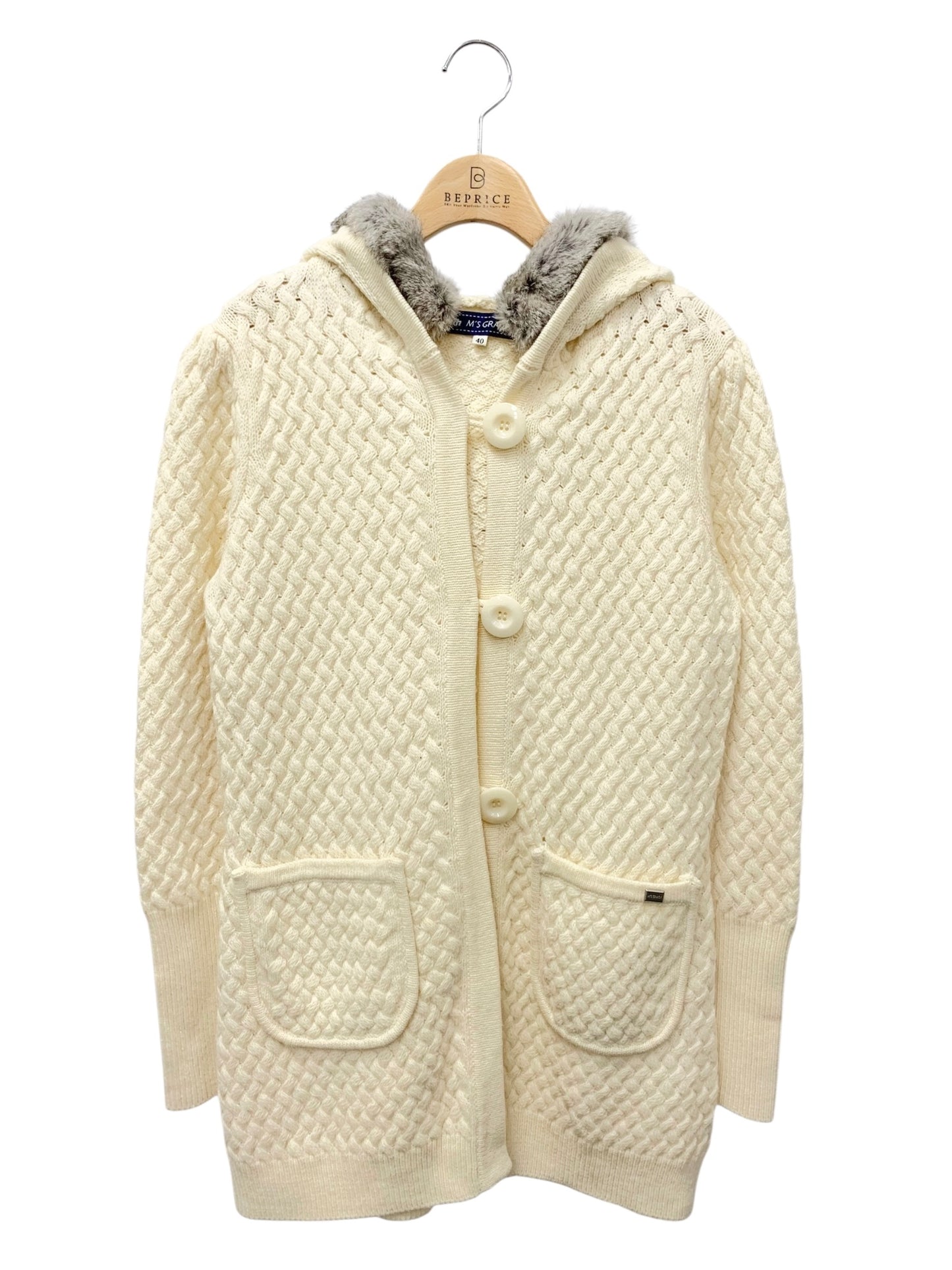 エムズグレイシー 328551 カーディガン 40 アイボリー ニット ファー フード IT62P9MA0PO0