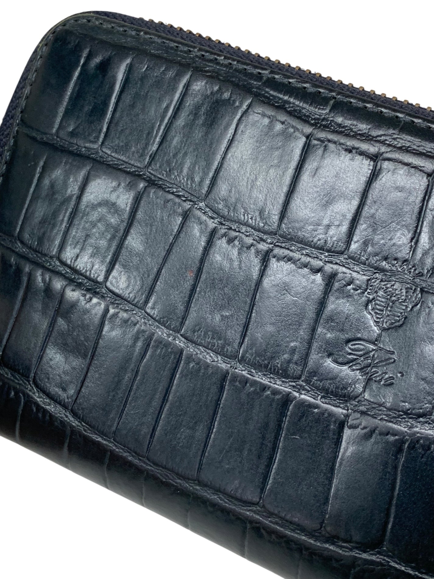 フェリージ 長財布 ブラック クロコ 型押し ジップ ITC6ZQ1QVCO0