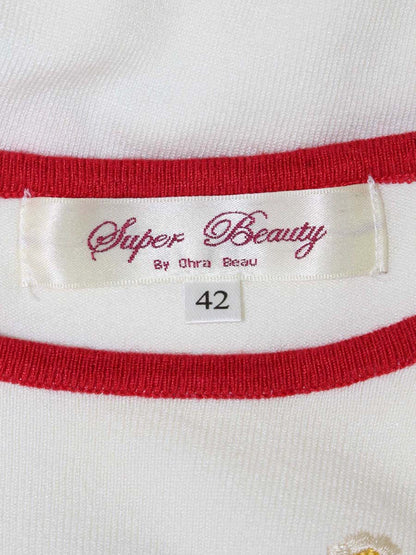 スーパービューティー トップス 42 ホワイト ニット半袖 チェリーフラワー刺繍 リボン ITCUT3UGPS6S 【SALE】