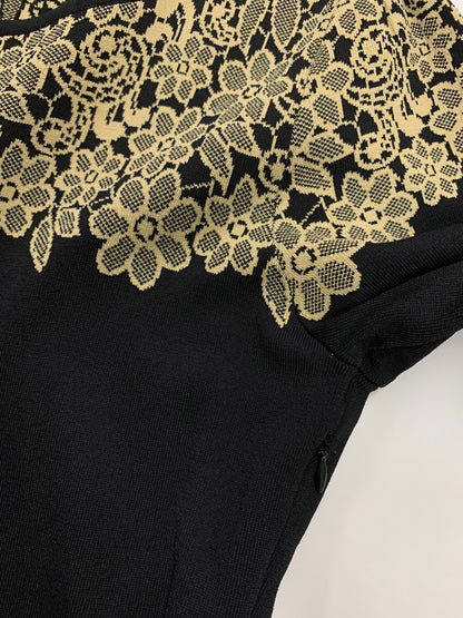 エムズグレイシー Burgundy Knit Dress 818518 ワンピース 38 ブラック ニット 花柄 IT8HFKUL5RVM