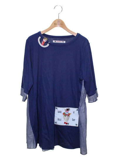 アルベロベロ 232512 チュニック M ネイビー ぶたさん HAVE A NICE DAY ウエストギャザー ITJNXRTE6VME