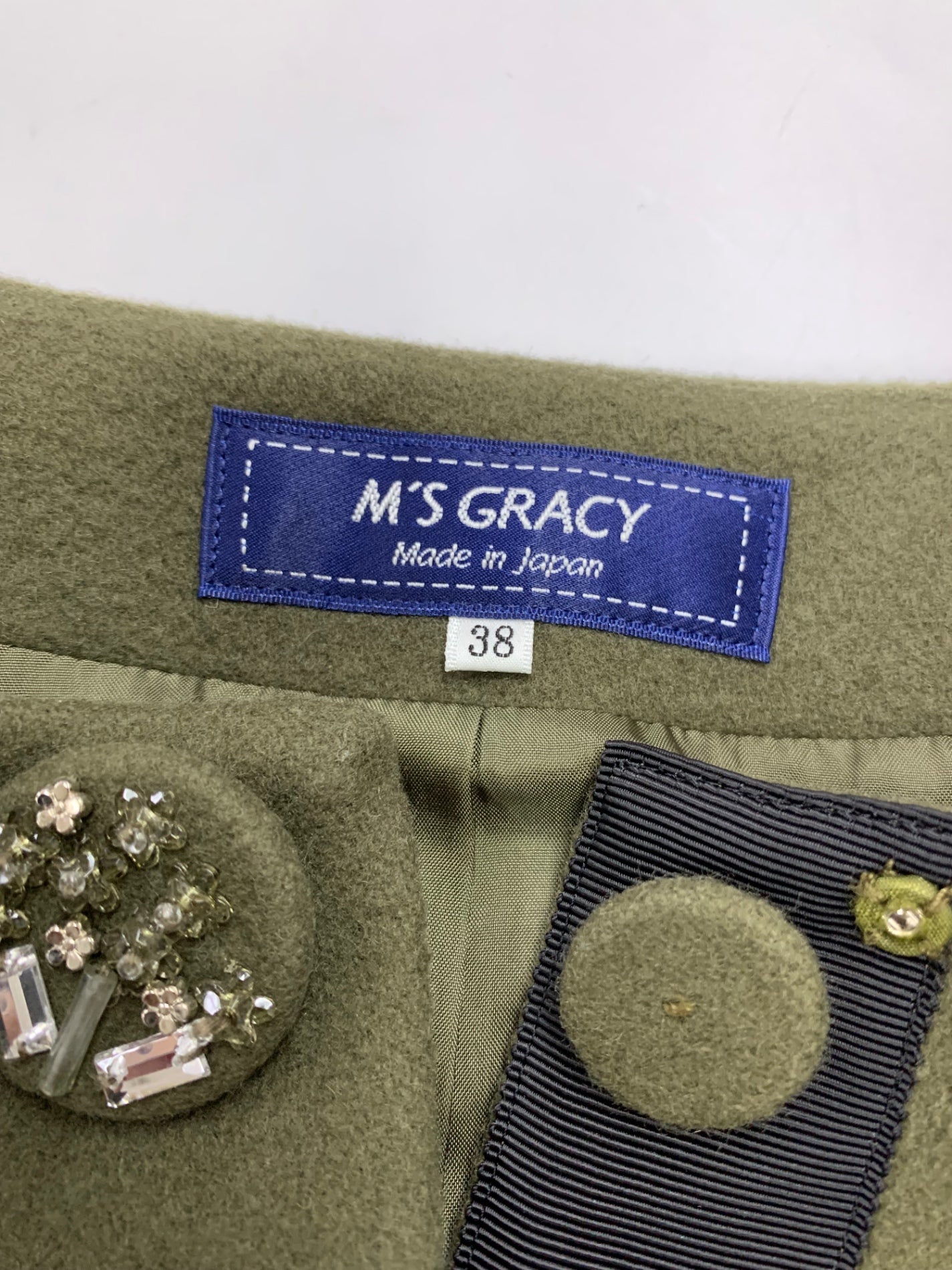 エムズグレイシー 729535 コート 38 カーキグリーン ウール IT1YPRT7XC64