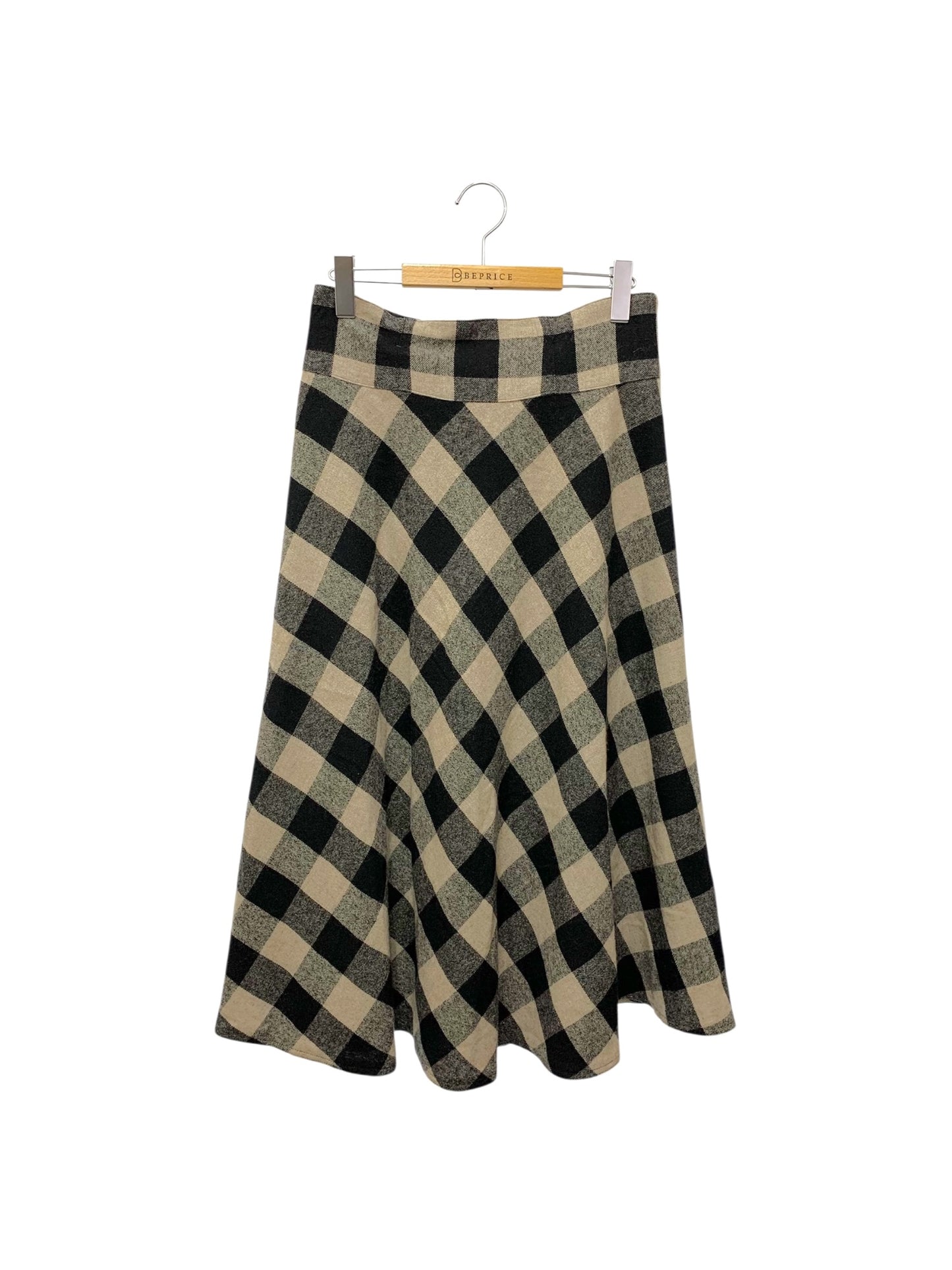 エムズグレイシー 417603 吊りスカート 40 ベージュ ウール混 チェック柄 フレア 肩紐付き IT0JQVV5UVQU