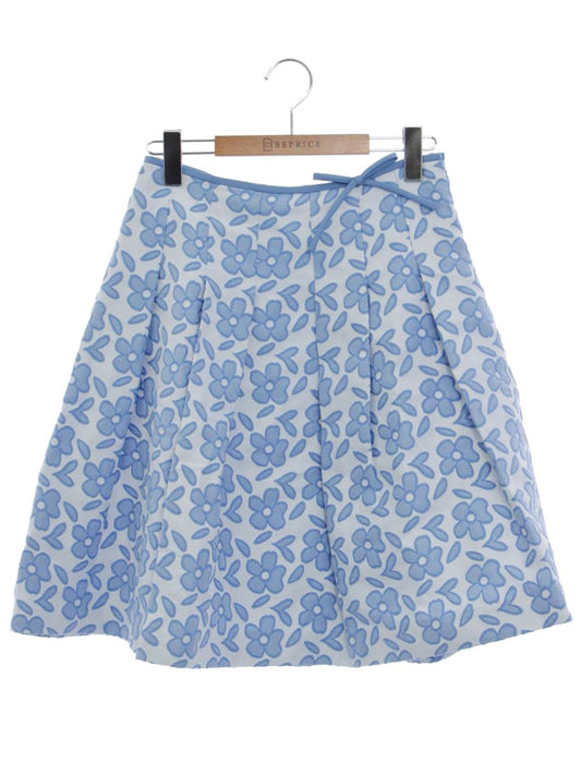 エムズグレイシー 527309 スカート 38 ブルー フラワーモチーフ フレア ITD6XKB9D5PW