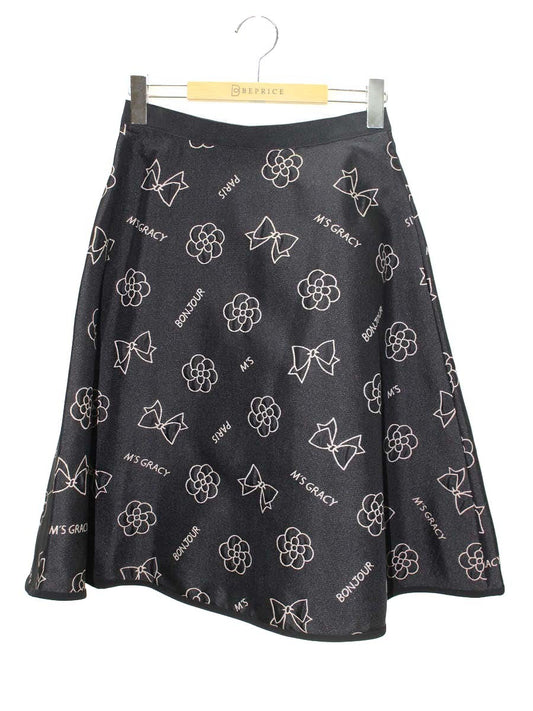 エムズグレイシー 017503 スカート 38 ブラック モチーフ ジャカード ITQQC97BL15Z