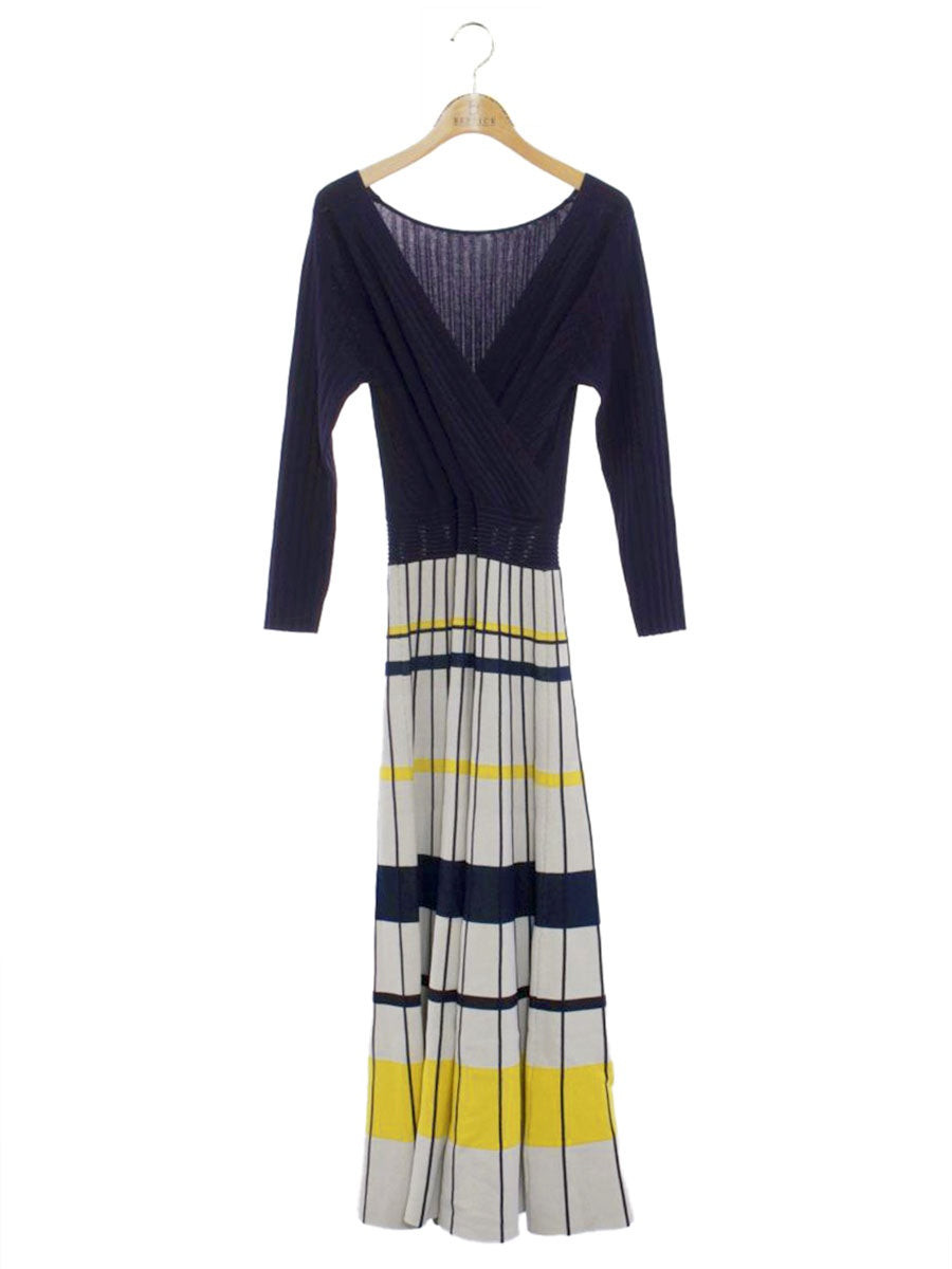 ダイアグラム 39133106-0 ワンピース 36 ネイビー カシュクール ニット IT1FUPB2S6ET