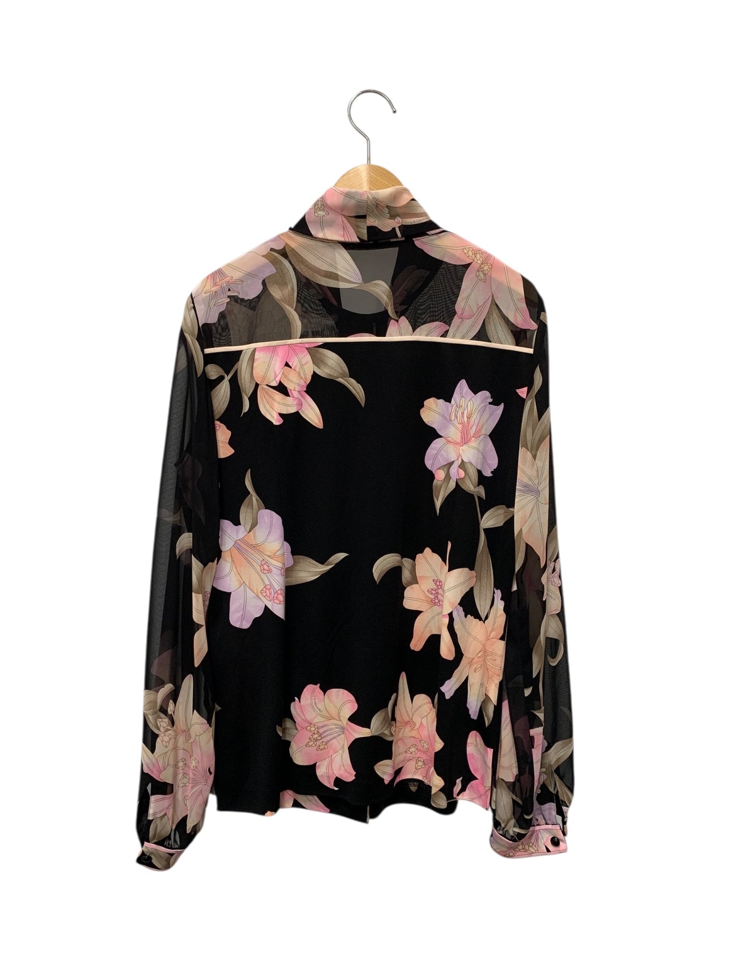 レオナールファッション 0149206 42 ブラック フラワープリント ボウタイブラウス ITLQKNU75P4E