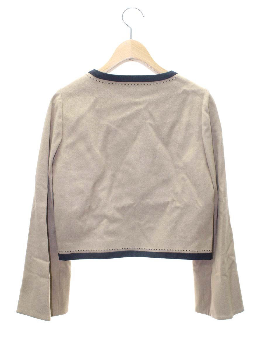 エムズグレイシー 724518 ジャケット 38 ベージュ ノーカラー ビーズ スパンコール ITM9IGYQF4DE