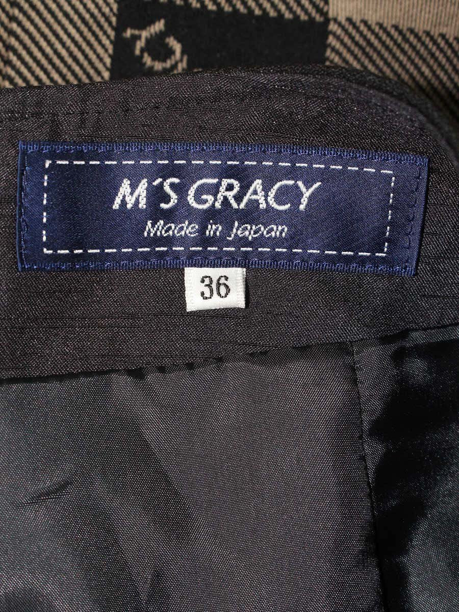 エムズグレイシー 417616 スカート 36 ブラウン カメリア柄 チェック タックフレア ITGP2P53MVK0