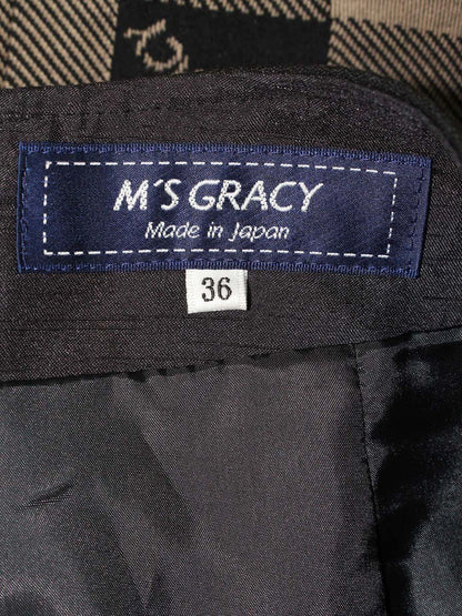 エムズグレイシー 417616 スカート 36 ブラウン カメリア柄 チェック タックフレア ITGP2P53MVK0