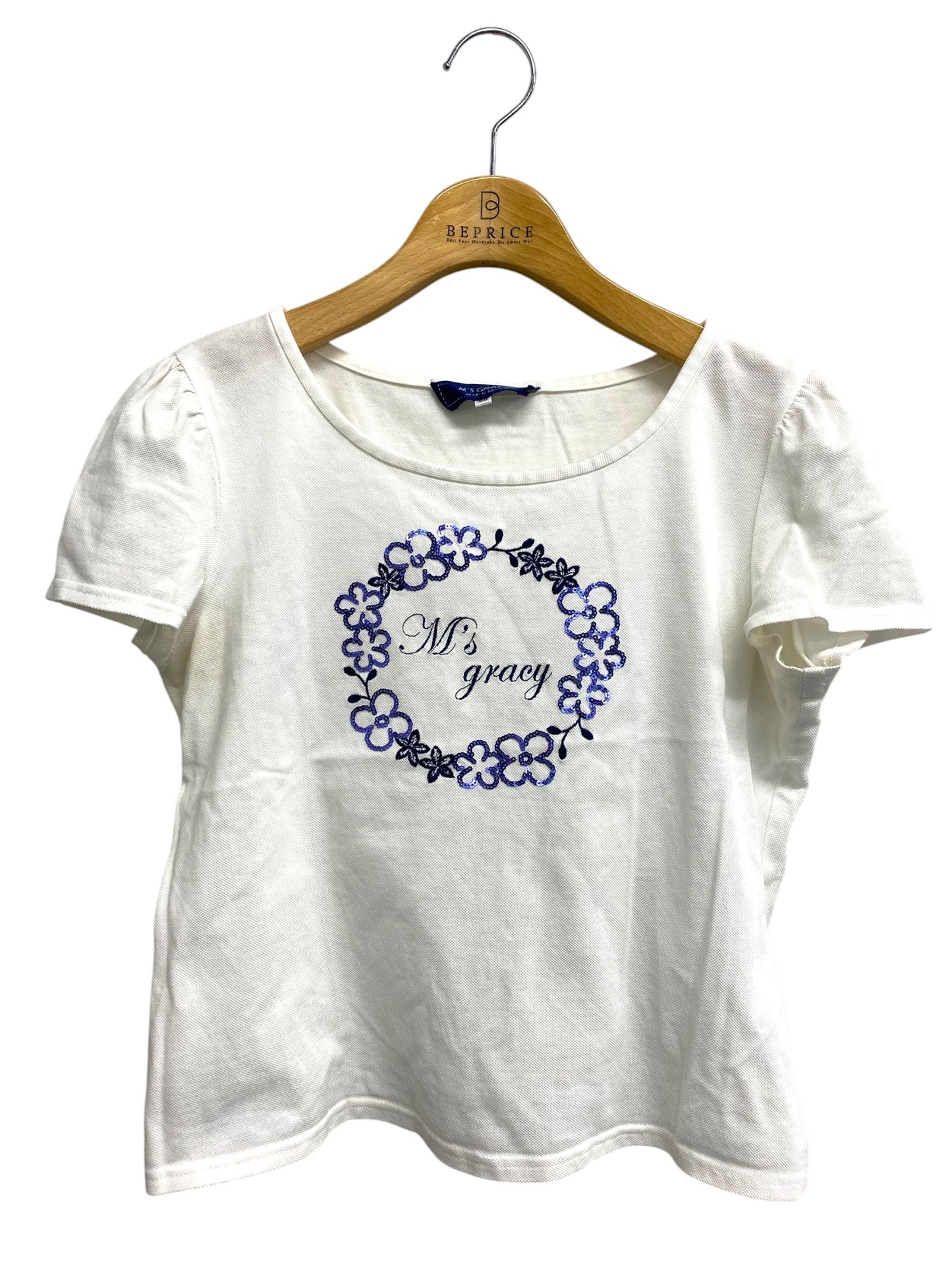 エムズグレイシー SpangleｘEmbroidery T-shirt 915307 Tシャツ  38 ホワイト フラワーモチーフ IT7D3Q8QUB1C