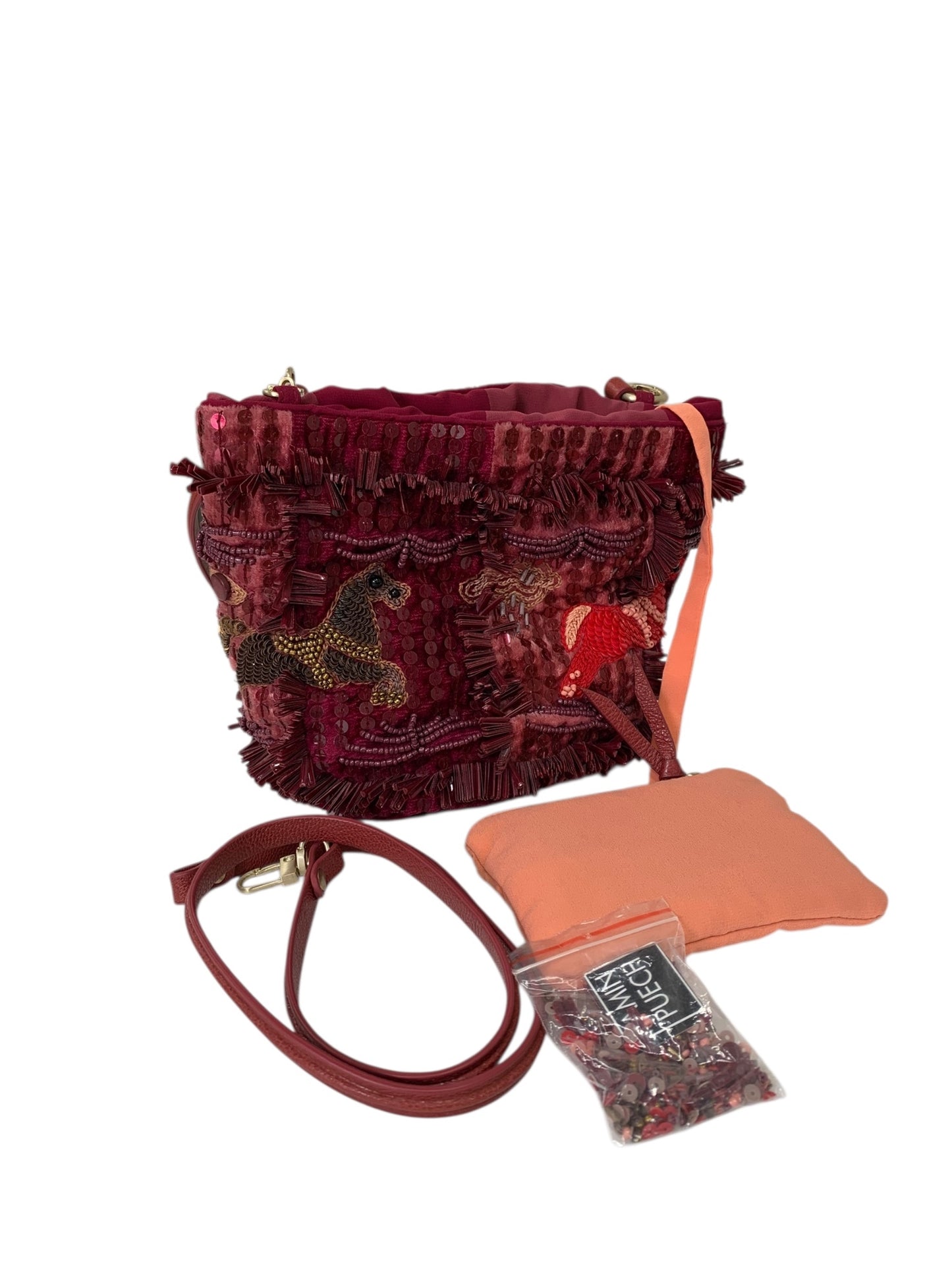 ジャマンピュエッシュ ハンドバッグ ワインレッド ビーズ 2WAY ITFG6SZZCTEC