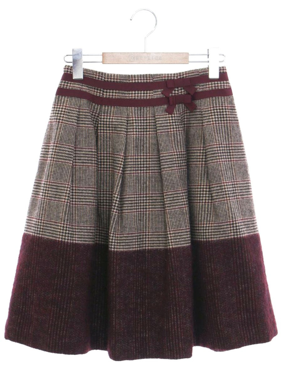 エムズグレイシー 817563 スカート 36 ワインレッド チェック ウール リボン ITTU3U3F7YSE