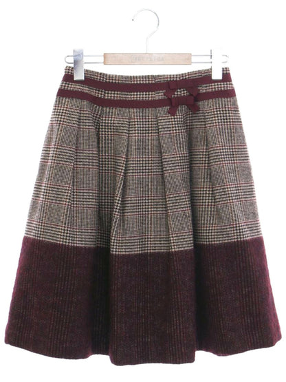 エムズグレイシー 817563 スカート 36 ワインレッド チェック ウール リボン ITTU3U3F7YSE