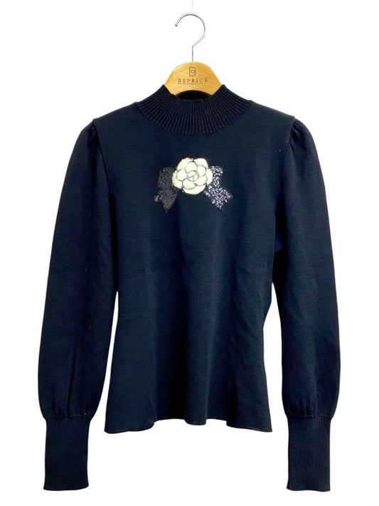 エムズグレイシー Camellia Motif Knit 818568 ニット セーター 40 ブラック フラワーモチーフ スパンコール ITZUH66VQJYG