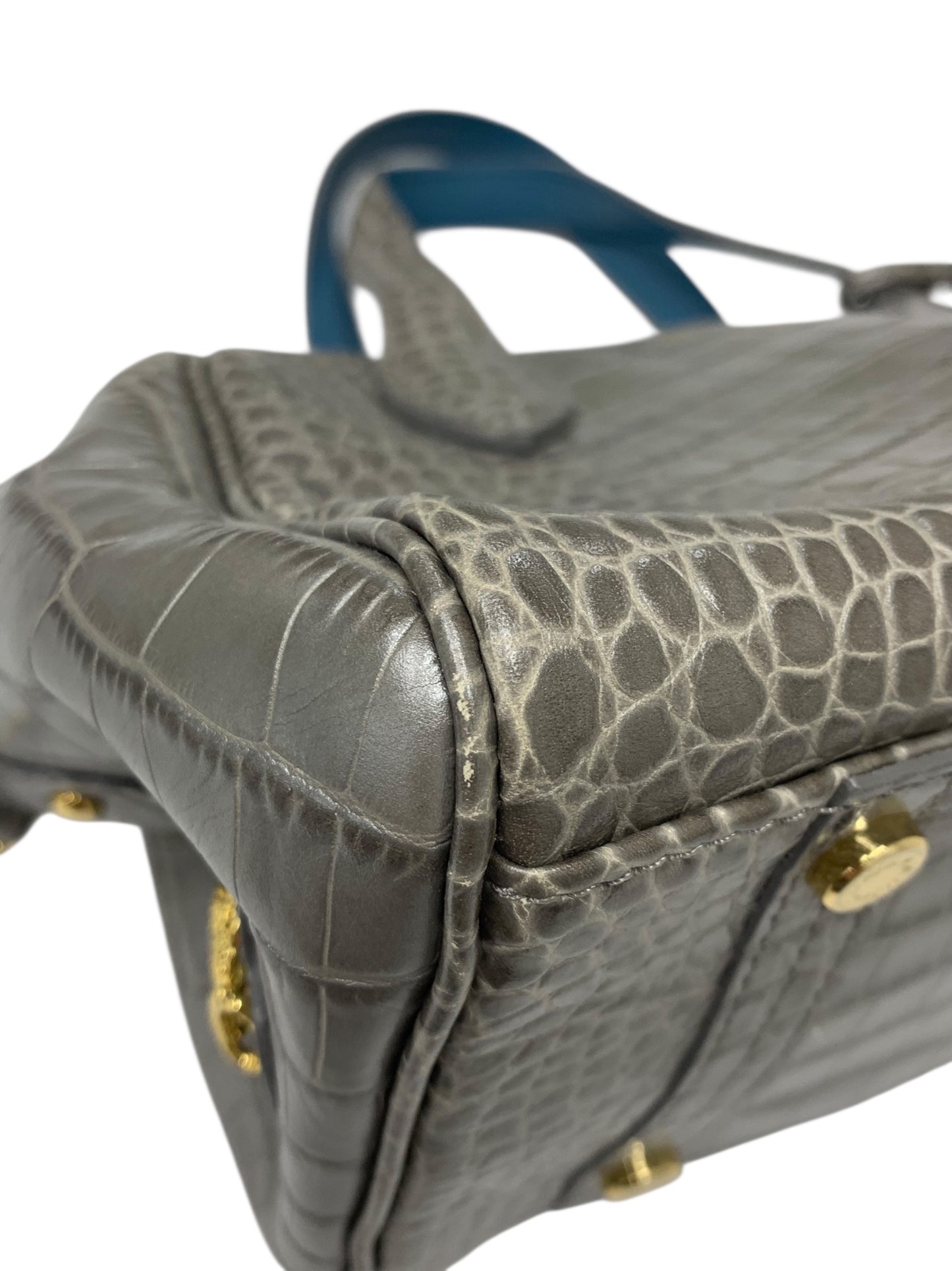 エーディーエムジェイ ハンドバッグ グレー ミニ ショルダー 2way クロコ型押し レザー ITDDE0NB8LBR