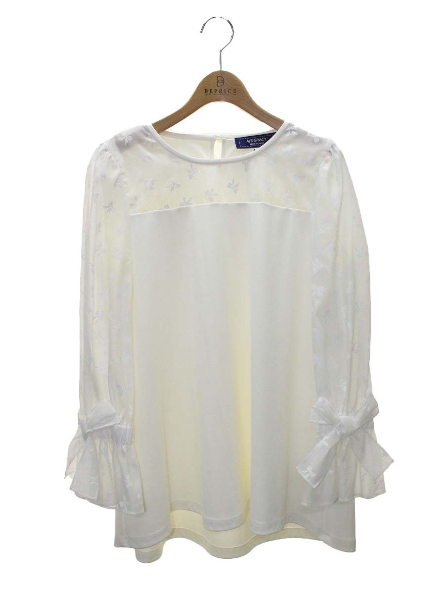 エムズグレイシー 115101 チュニック 40 ホワイト シフォン リボンモチーフ ITFXDBZP04QO