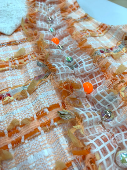 ルネ 6026978 ワンピース 36 オレンジ マリアケント社製ツイード フェイクパール IT8DKDFSSHA0