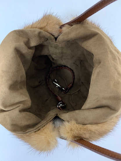 フォクシー ハンプトンバスケット ハンドバッグ ブラウン ミンクファー レザー 編み込み ITRZR4CYO7XK