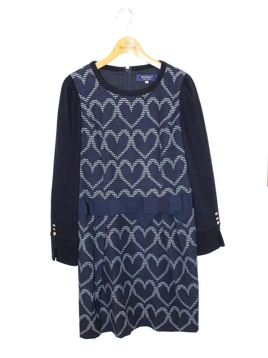 エムズグレイシー Heart Motif One-piece 811554 ワンピース 40 ネイビー ITUMWEPVWEYW