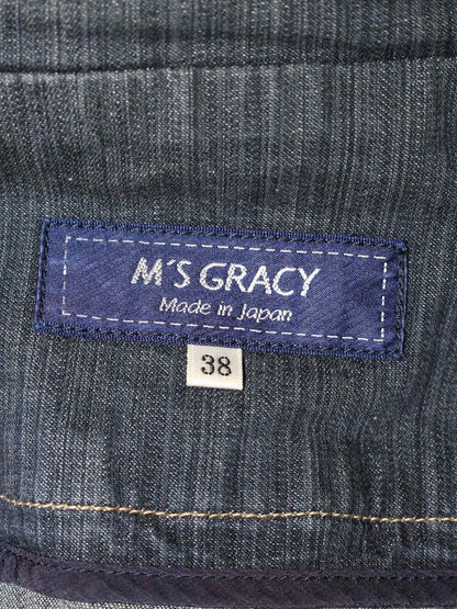 エムズグレイシー 814123 デニムジャケット 38 ブルー フラワーボタン フリンジ ITD1L42PT7PE