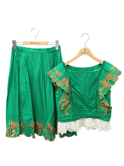 チェスティ Summer Embroidery Setup 12S540 セットアップ 1 グリーン トロピカルモチーフ 刺繍 フリル レース ITHARP7A4M1O