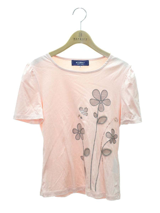 エムズグレイシー 315332 Tシャツ 38 ピンク チュール フラワー ITXNWXD2V0UW